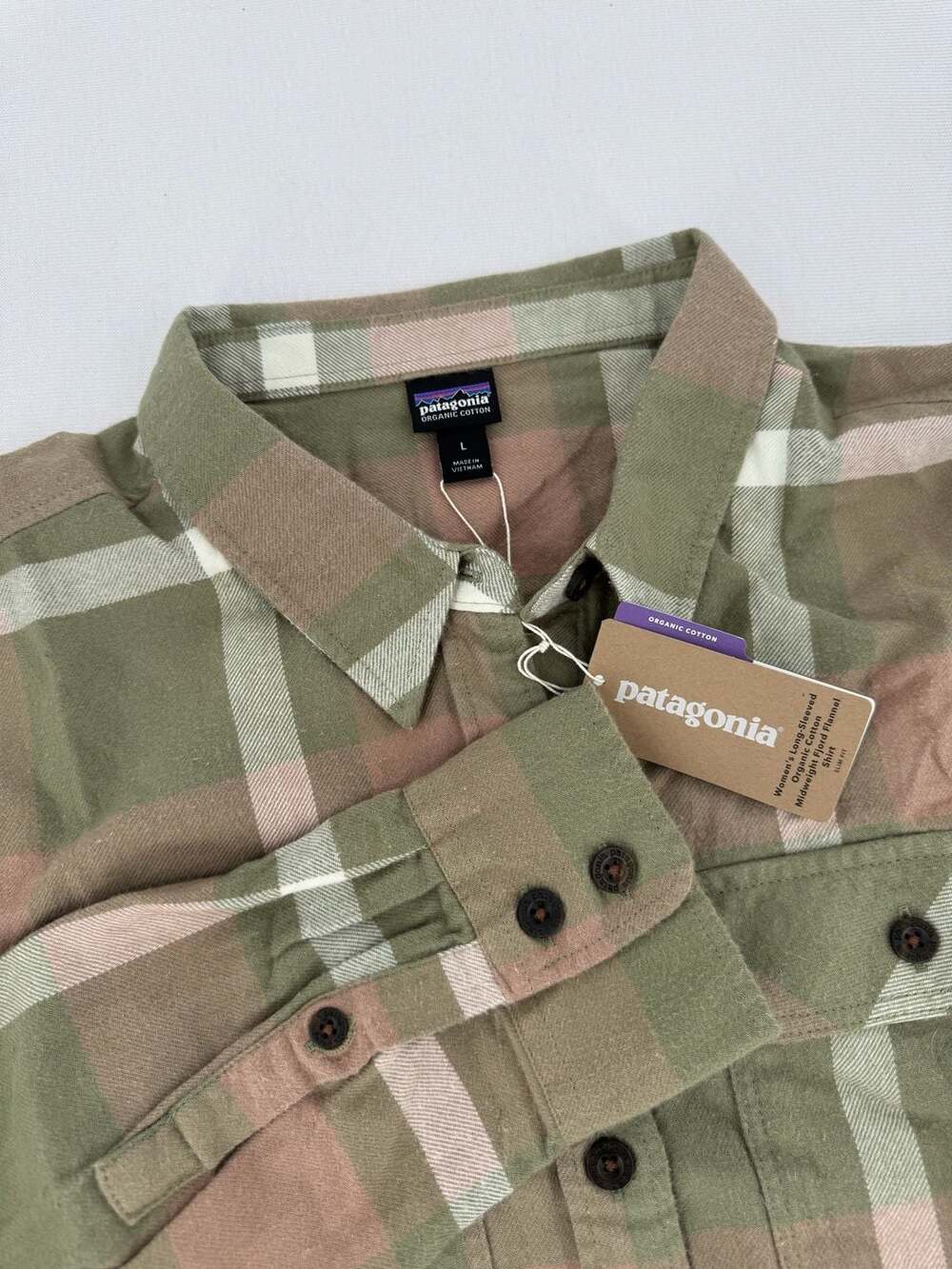 Patagonia W's L/S Organic Cotton MW Fjord Flannel Shirt Size L Garden Green